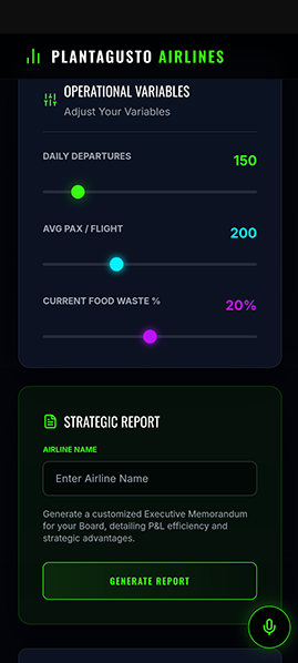Plantagusto AI Savings Calculator Interface